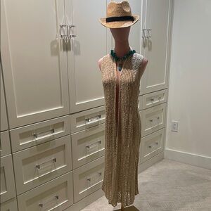 Beige Crochet Maxi Vest